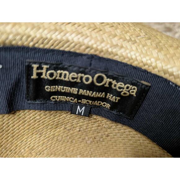 Womens Brown Straw Wide Brim Panama Hat w/ Ribbon & Flower Accent BOHO Size M - Picture 9 of 10